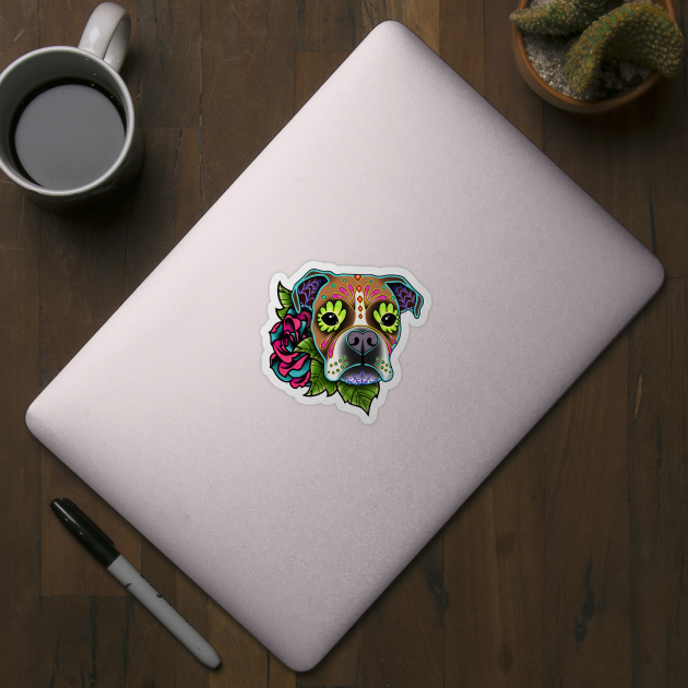 Boxer in White Fawn - Day of the Dead Sugar Skull Dog by prettyinink